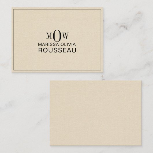 3 Monogram Initiaal Naam Faux Bisque Linen Notitiekaartje (Voorkant / Achterkant)
