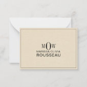 3 Monogram Initiaal Naam Faux Bisque Linen Notitiekaartje (Voorkant)