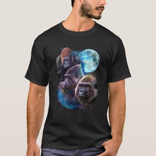3 Moon Gorilla Funny Zoo Dierenvriend Humor Monkey T-shirt (Voorkant)