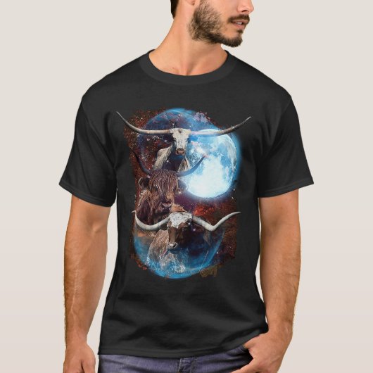 3 Moon Longhorn Rund Bison Dier T-shirt (Voorkant)