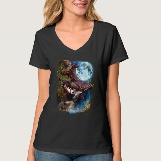 3 Moon Moose Deer Elk Animal Graphic T-shirt (Voorkant)