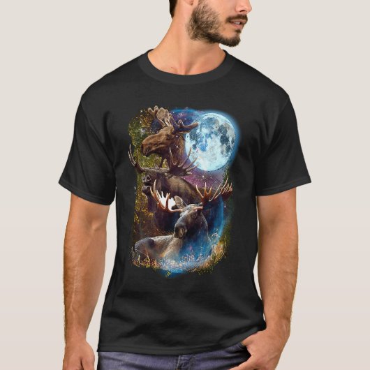 3 Moon Moose Deer Elk Animal Graphic T-shirt (Voorkant)