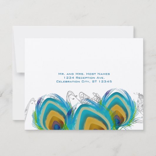 3 Muzikale Pauwenveren RSVP Briefkaart (Voorkant)