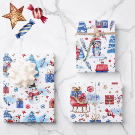 3 Namen, Overeenkomend Blauw Rood 19x29, Wintervak Inpakpapier Vel