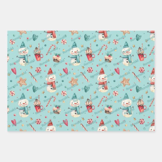 3 Namen Schattige Matching Christmas Snoep 19x29 Inpakpapier Vel (Voorkant 3)