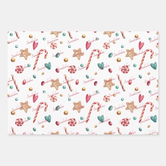 3 Namen Schattige Matching Christmas Snoep 19x29 Inpakpapier Vel (Voorkant 2)