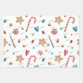 3 Namen Schattigee Kerstman & Snoepjes Inpakpapier Vel (Voorkant)