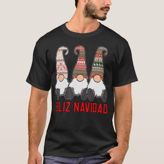 3 Nordic Gnomes Feliz Navidad Winter Kerstknip T-shirt (Voorkant)