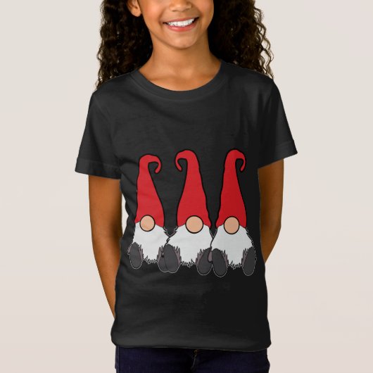 3 Nordic Gnomes Winter Tomte Nisse Red Petten Cute T-shirt (Voorkant)