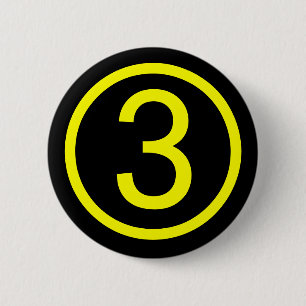 3 - nummer drie ronde button 5,7 cm