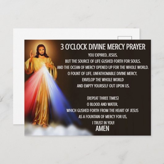 3 O'Clock Divine Mercy Prayer Card Briefkaart (Voorkant / Achterkant)