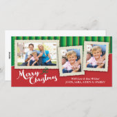 3 omlijstingen op Gestreepte Achtergrond, Kerstmis Feestdagenkaart (Voorkant / Achterkant)