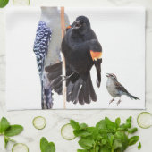 3-oostelijke vogels en 3-botervliegen: theedoek (Gevouwen)