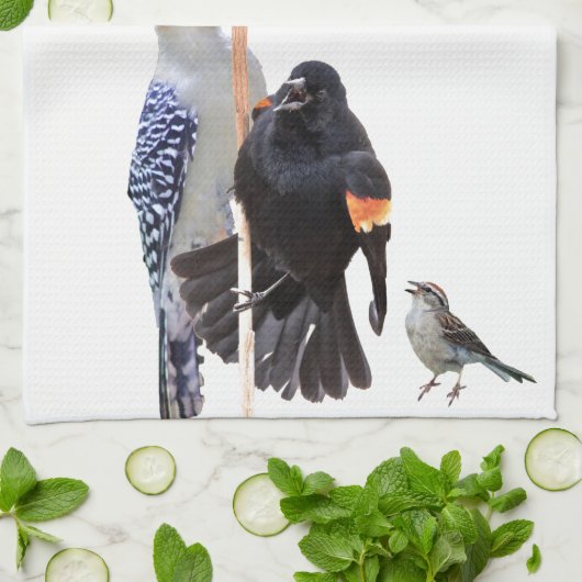 3-oostelijke vogels en 3-botervliegen: theedoek (Gevouwen)