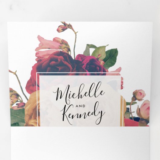 3 op 1 Antiek Rozen  Bohemen bruiloft Drieluik Aankondiging (Binnenzijde eerst)