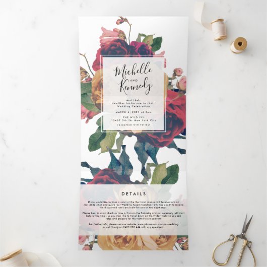 3 op 1 Antiek Rozen  Bohemen bruiloft Drieluik Aankondiging (Binnen)