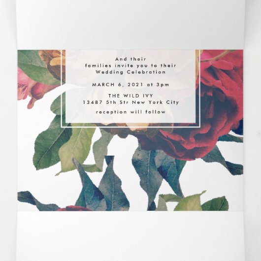 3 op 1 Antiek Rozen  Bohemen bruiloft Drieluik Aankondiging (Binnenkant midden)