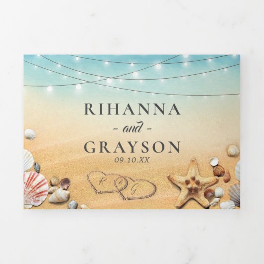 3-op-1 Beach Destination Wedding Drieluik Uitnodiging (Cover)