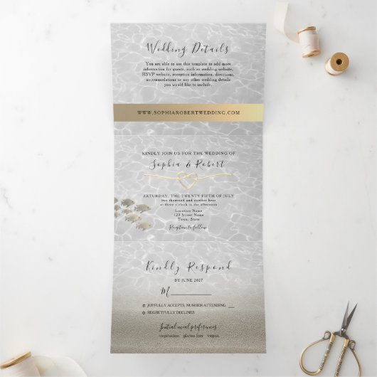 3-op-1 Beach Wedding Tri-Fold Uitnodiging (Binnen)