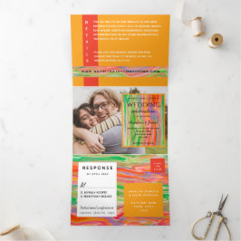 3 op 1 Oranje bruiloft Drieluik Uitnodiging