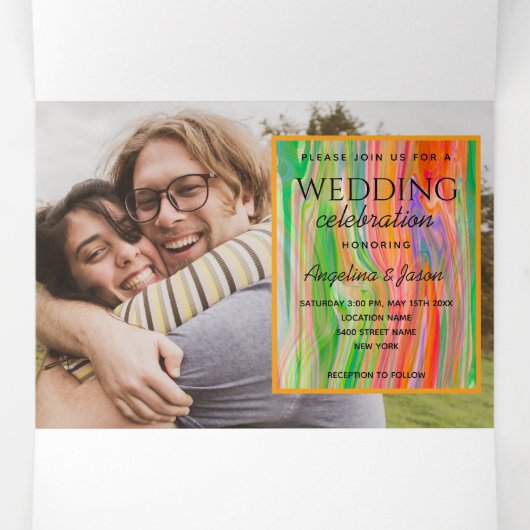 3 op 1 Oranje bruiloft Drieluik Uitnodiging (Binnenkant midden)