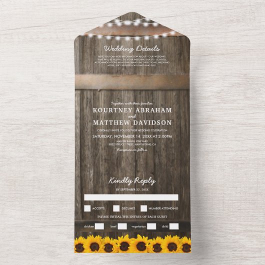 3 op 1 Rustige zonnebloembruiloft All In One Uitnodiging (Binnen)