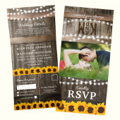 3 op 1 Rustisch Land Sunflower Wedding Drieluik Uitnodiging
