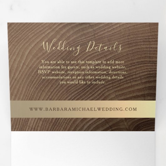 3 op 1 Wood Wedding Tri Fold Invitation Drieluik Uitnodiging (Binnenzijde eerst)