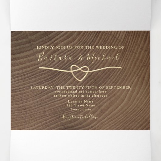 3 op 1 Wood Wedding Tri Fold Invitation Drieluik Uitnodiging (Binnenkant midden)