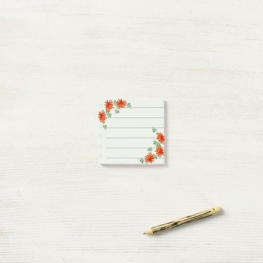 3 Oranje bloemen Opmerking Post-it® Notes (Op bureau)