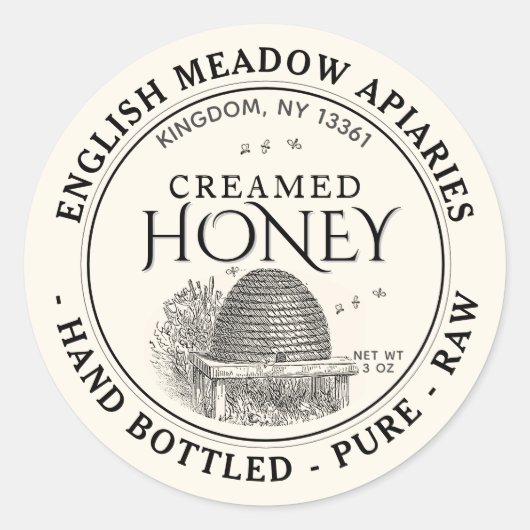 3 OZ CREAMED Honey Label Hand Bottled Raw (Voorkant)
