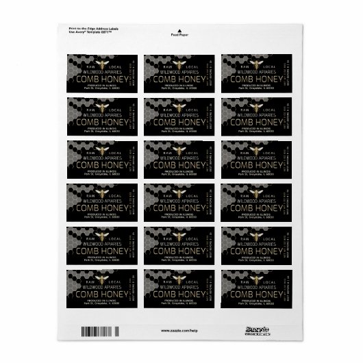 3 oz Honing Jar Label Queen Bee Comb Honing (Full Sheet)