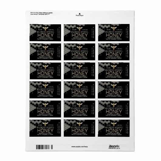 3 oz Honing Jar Label Queen Bee Honingraat (Full Sheet)