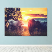*~* 3 Paarden AR22 Wild Mustangs Sunset Equine Canvas Afdruk (Insitu (Houten vloer))