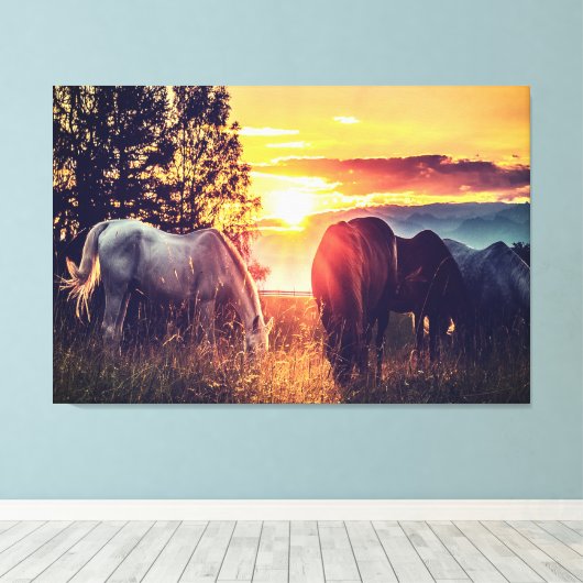 *~* 3 Paarden AR22 Wild Mustangs Sunset Equine Canvas Afdruk (Insitu (Houten vloer))