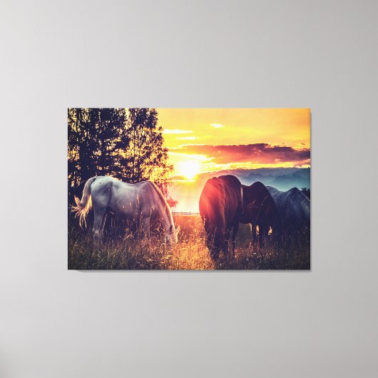 *~* 3 Paarden AR22 Wild Mustangs Sunset Equine Canvas Afdruk (Voorkant)