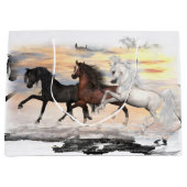 3 Paarden Gift Bag - Lrg, glanzend, paardengrootte Groot Cadeauzakje (Voorkant)
