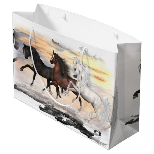 3 Paarden Gift Bag - Lrg, glanzend, paardengrootte Groot Cadeauzakje (Achterkant Gekanteld)