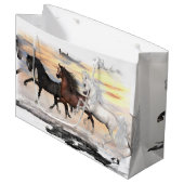 3 Paarden Gift Bag - Lrg, glanzend, paardengrootte Groot Cadeauzakje (Voorkant Gekanteld)