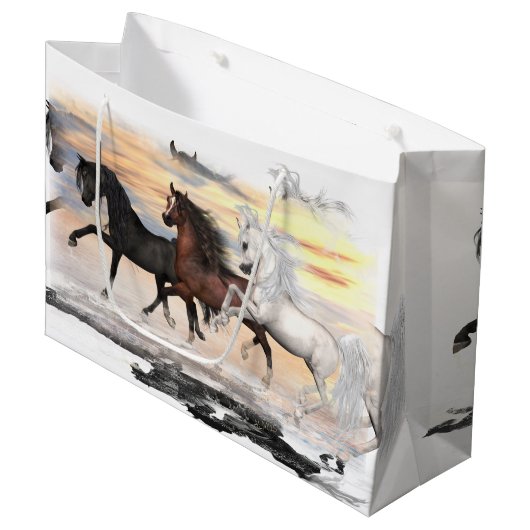 3 Paarden Gift Bag - Lrg, glanzend, paardengrootte Groot Cadeauzakje (Voorkant Gekanteld)