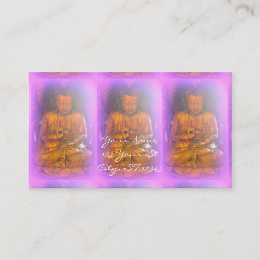 3 paarse aura buddhas visitekaartje (Voorkant)