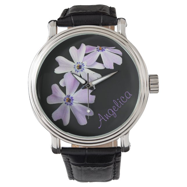 3 paarse bloemen gepersonaliseerd horloge (Voorkant)