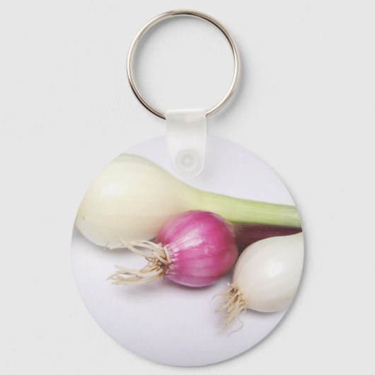 3 paarse en witte uien sleutelhanger (Voorkant)