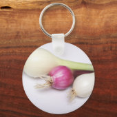 3 paarse en witte uien sleutelhanger (Voorkant)