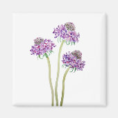 3 paarse scabiosa scoop bloemen waterverf magneet (Voorkant)