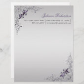 #3  Paarse zilveren bloemmoerassen Letterkop Custom Briefhoofd (Voorkant / Achterkant)