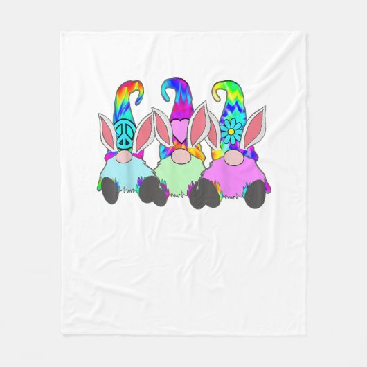 3 paashippie gnomes tie dye Spring Bunny Ears R Fleece Deken (Voorkant)