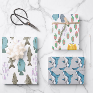 3-Pack Cartoone Rifvis & Haai Inpakpapier Vel