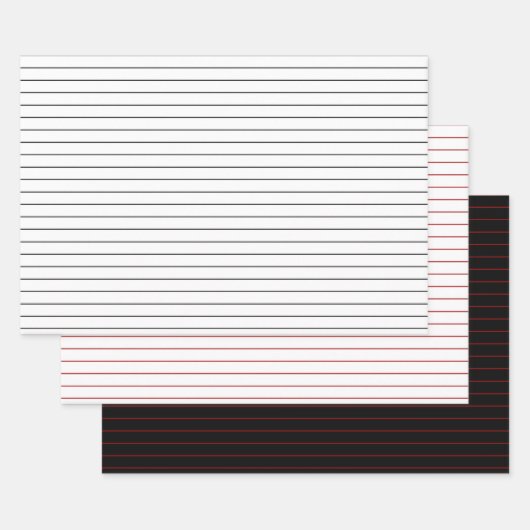 3-pak: dunne witte, zwarte en rode strepen kerst inpakpapier vel (Set)