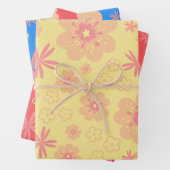 3 Pak het kleurrijke Retro Floral Patroon Inpakpapier Vel (In situ)